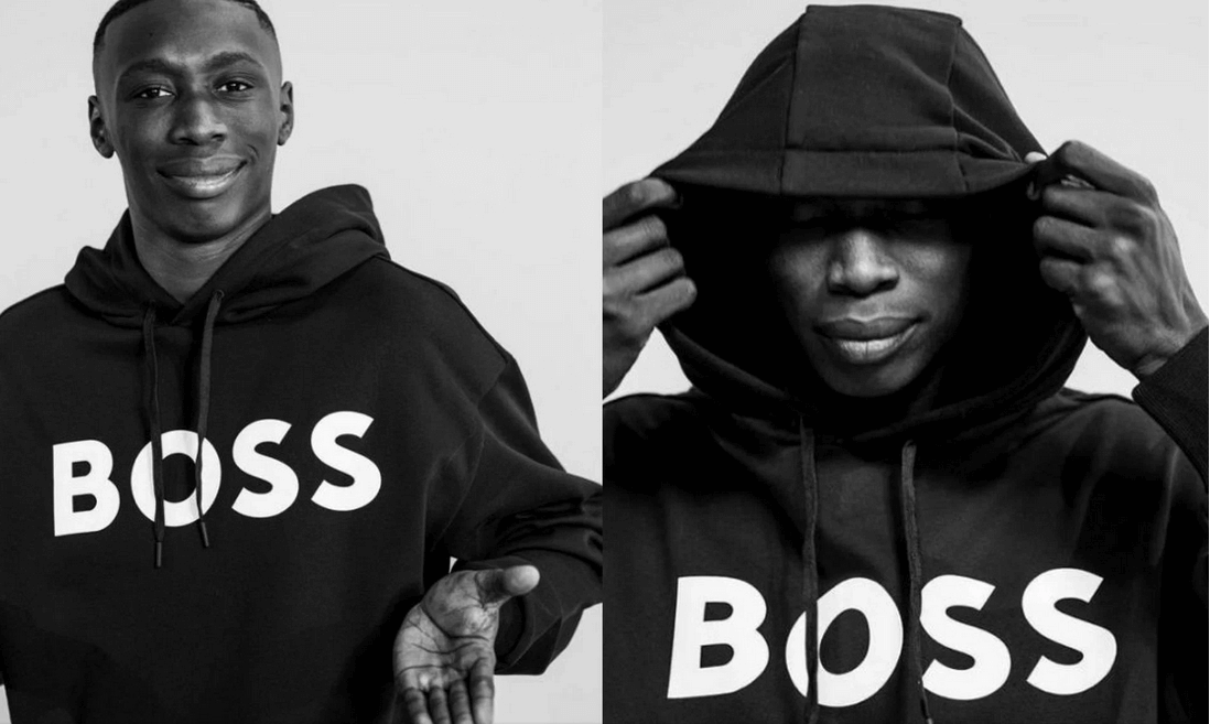 khaby lame con addosso la felpa Boss