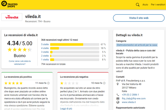 profilo recensioni di vileda su trusted shops