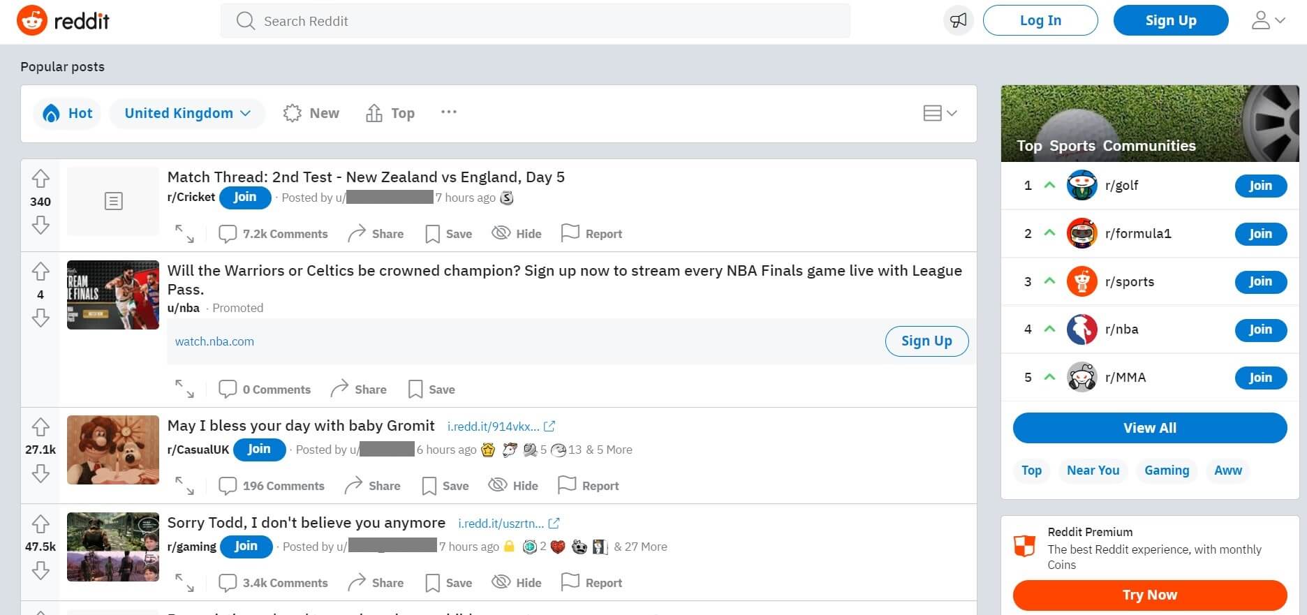 Esempio di frontpage di reddit